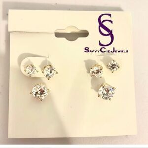 Savy Cie Jewels Set of 3 Earrings Gold Plated Over Sterling Silver NWT